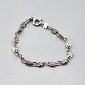 Sterling Silver Four Leaf Clover Child's Chain Bracelet Luck of the Irish